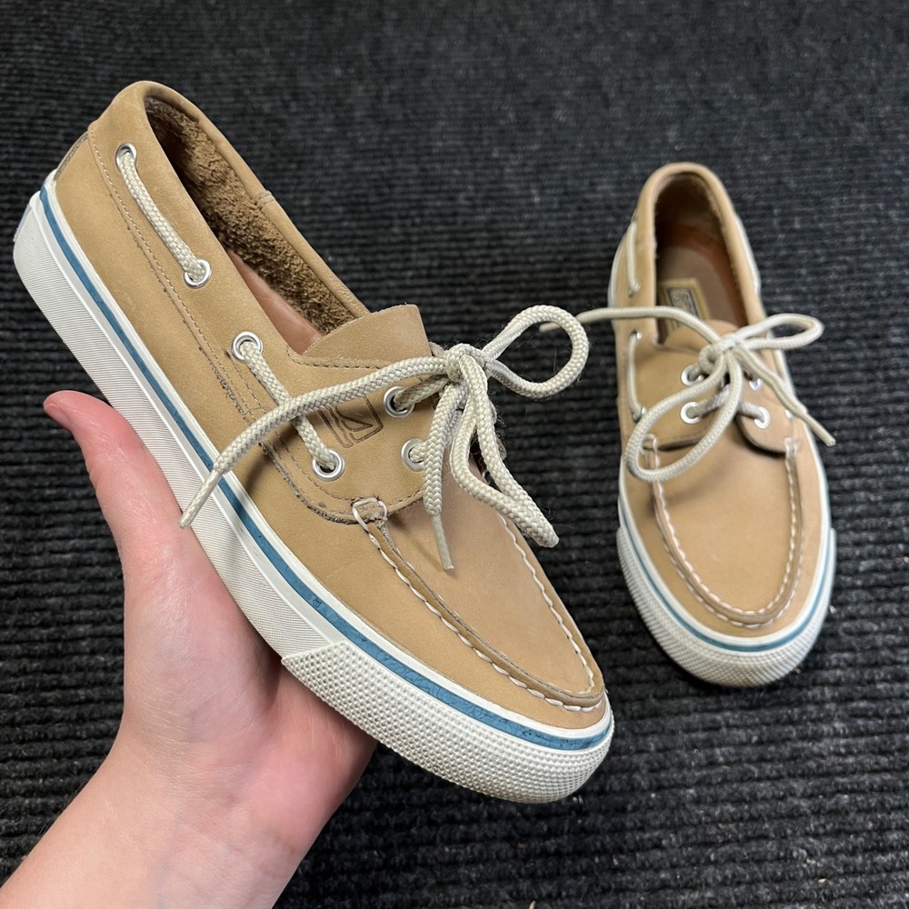 Sperry Top-Sider Boat Shoes Youth 6M Tan Leather Nautical Loafers preppy slipon